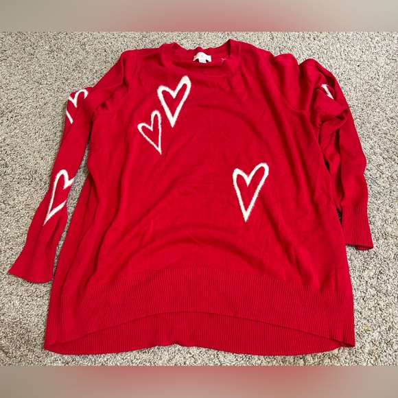 Belle by Kim Gravel Sweaters - Belle By Kim Gravel Love Yourself Textured Heart Sweater Red White Size 1X Plus